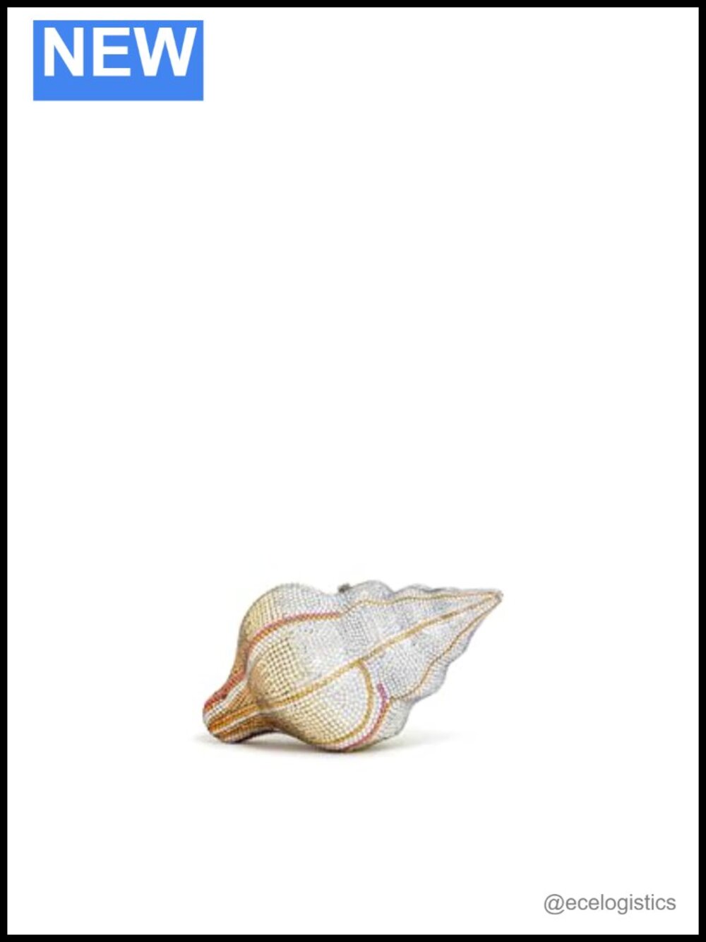 Rhinestone Conch Clutch with Vegan Lining, Detachable Strap